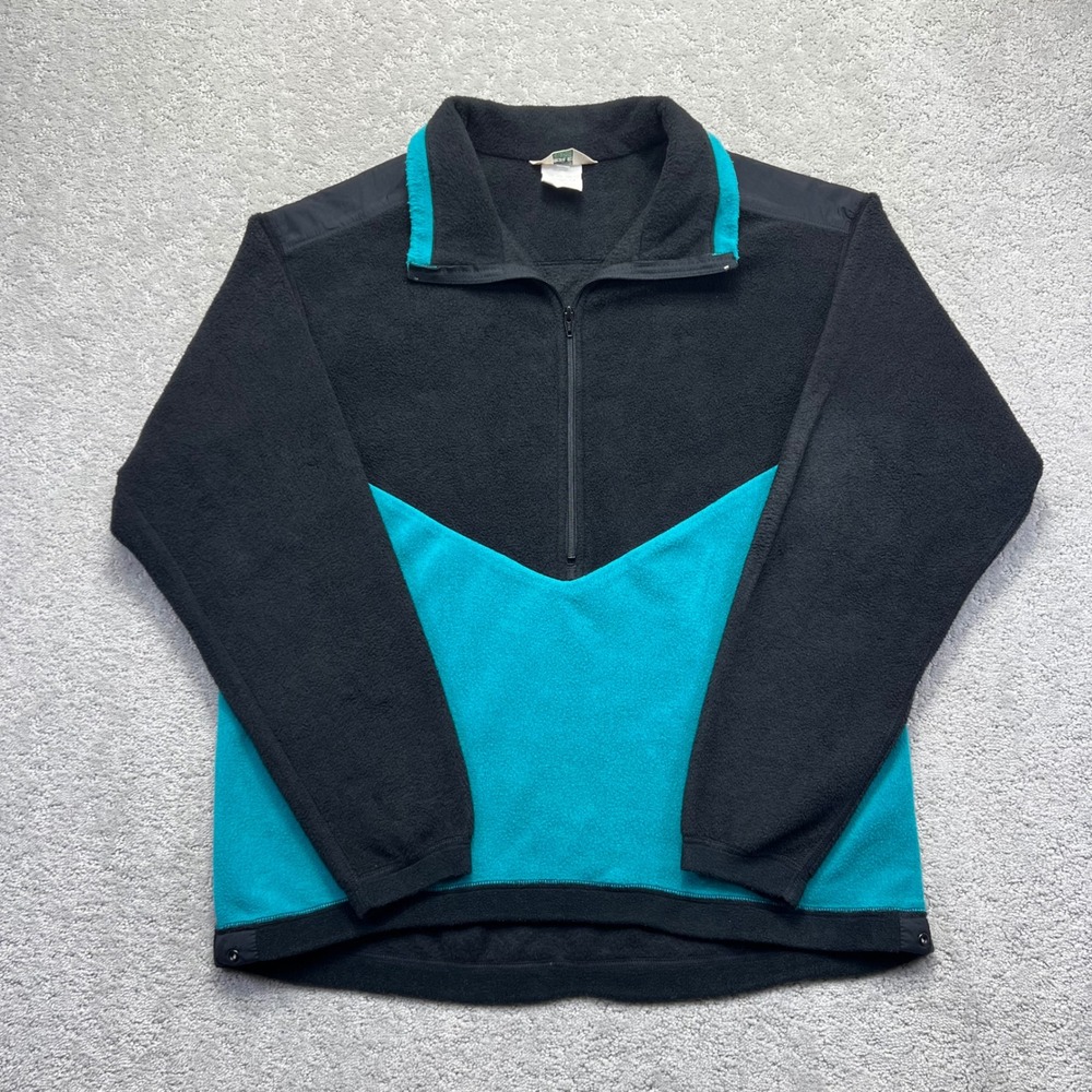 VINTAGE REI Sweater Mens XL‎ Teal Black 1/2 Zip Fleece Pullover Outdoors USA